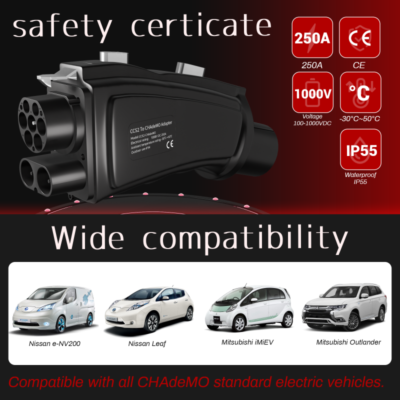 CCS2 to CHAdeMO DC Fast EV Charging Adapter 1000V 250A