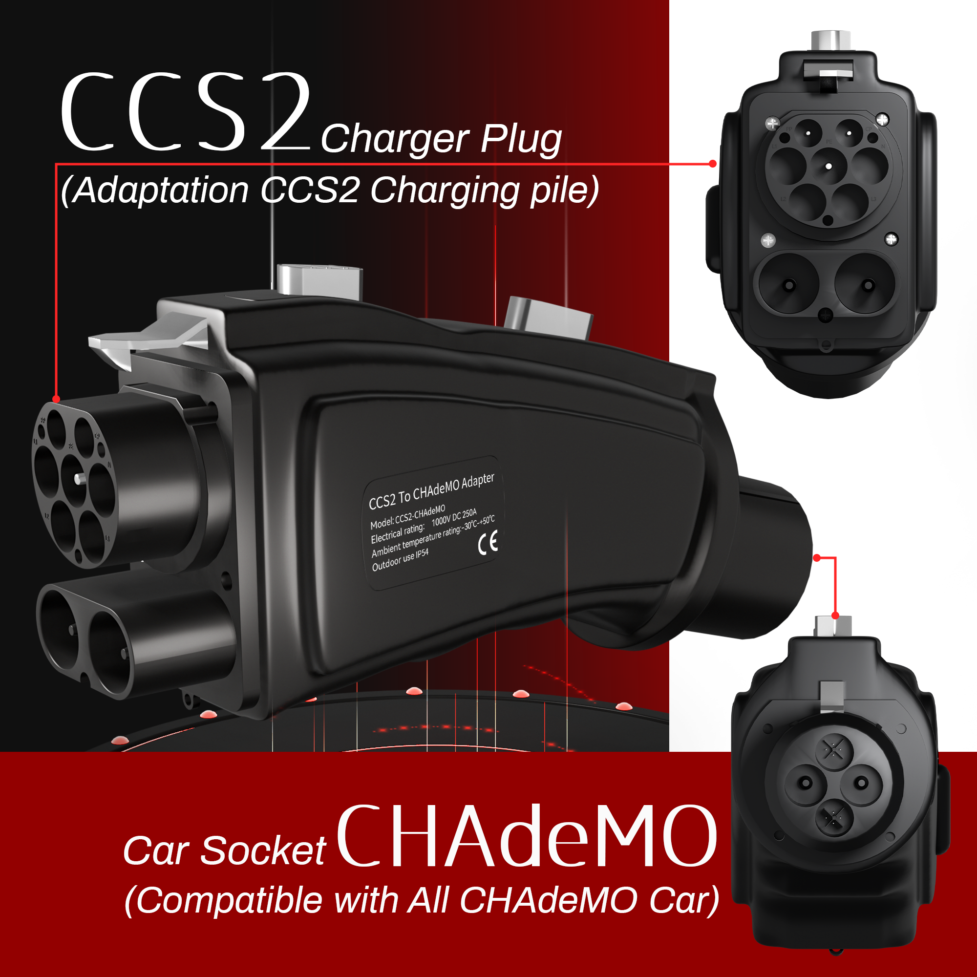 CCS2 to CHAdeMO DC Fast EV Charging Adapter 1000V 250A