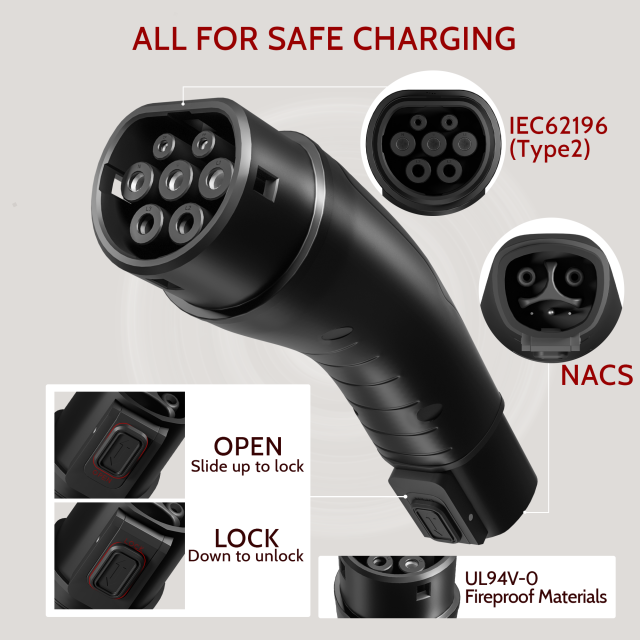 Tesla NACS to Type 2 Adapter for 60A AC Charging