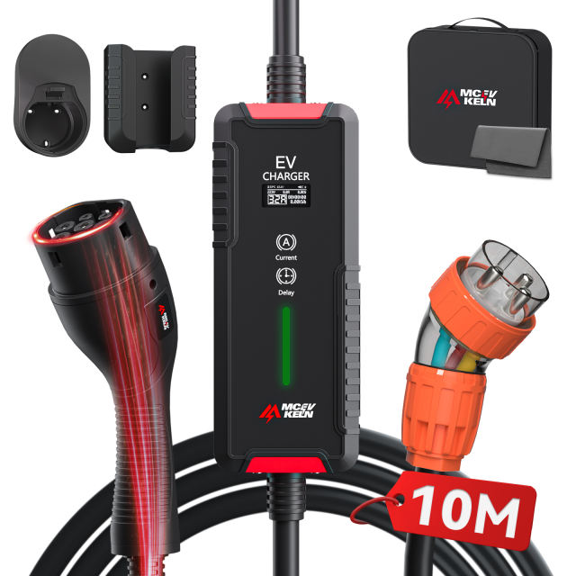Portable Type 2 EV Charger 6A-32A with Australian 3pin Plug, IP65 Rated, 10M Cable With Carry Bag