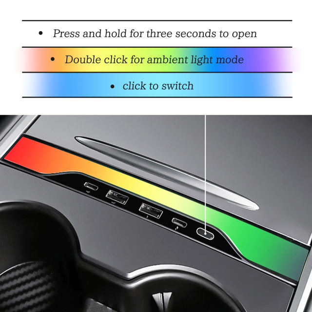 USB Charger Console Led Light  Multi Port for 2021 2022 2023 2024 Tesla Model 3/Y