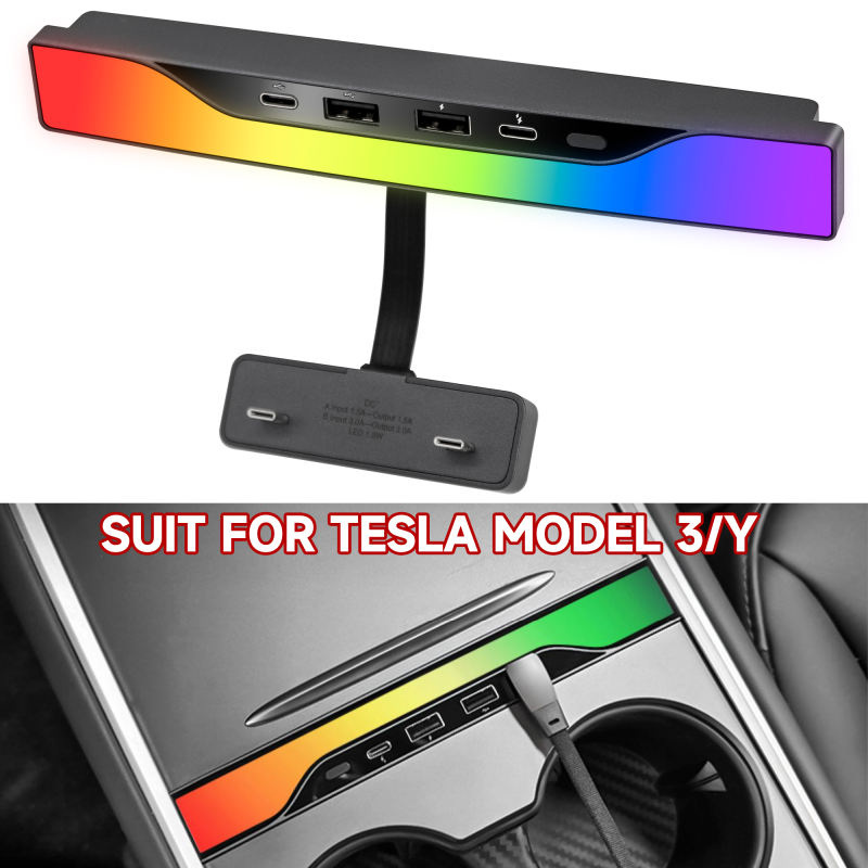 USB Charger Console Led Light  Multi Port for 2021 2022 2023 2024 Tesla Model 3/Y
