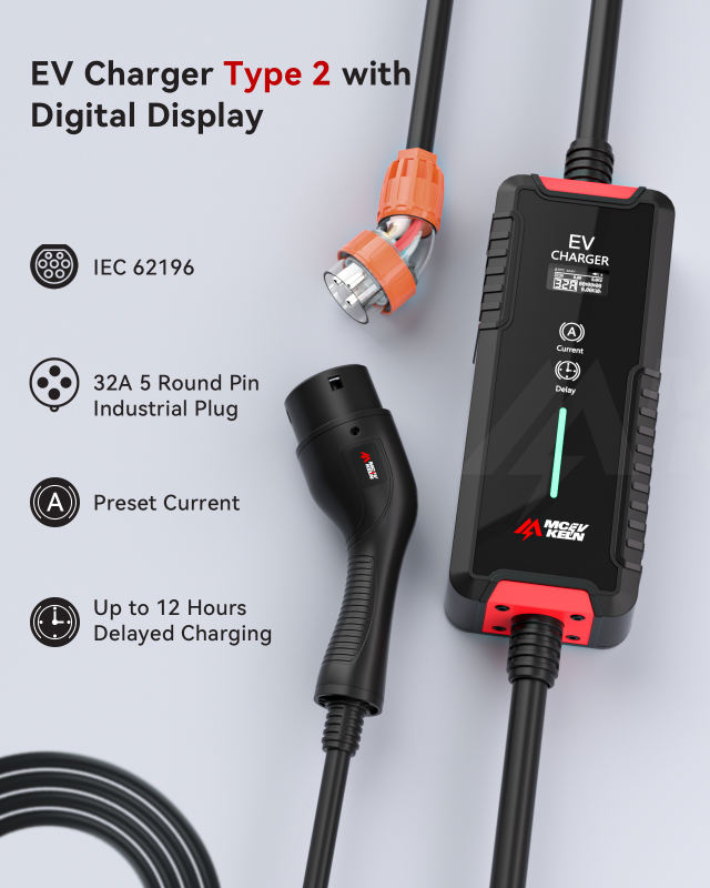 Portable Type 2 EV Charger 6A-32A with Australian 5 pin Plug, IP65 Rated, 5M Cable With Carry Bag