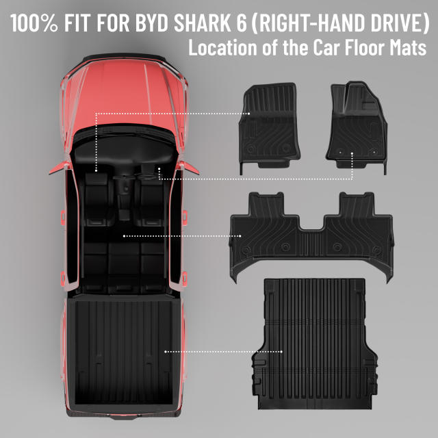 2024 BYD Shark 6 Car Floor Mats   4PC Full Set TPE All-Weather Mats, Front & Rear Seat + Boot Liner, Anti-Slip Waterproof Protection