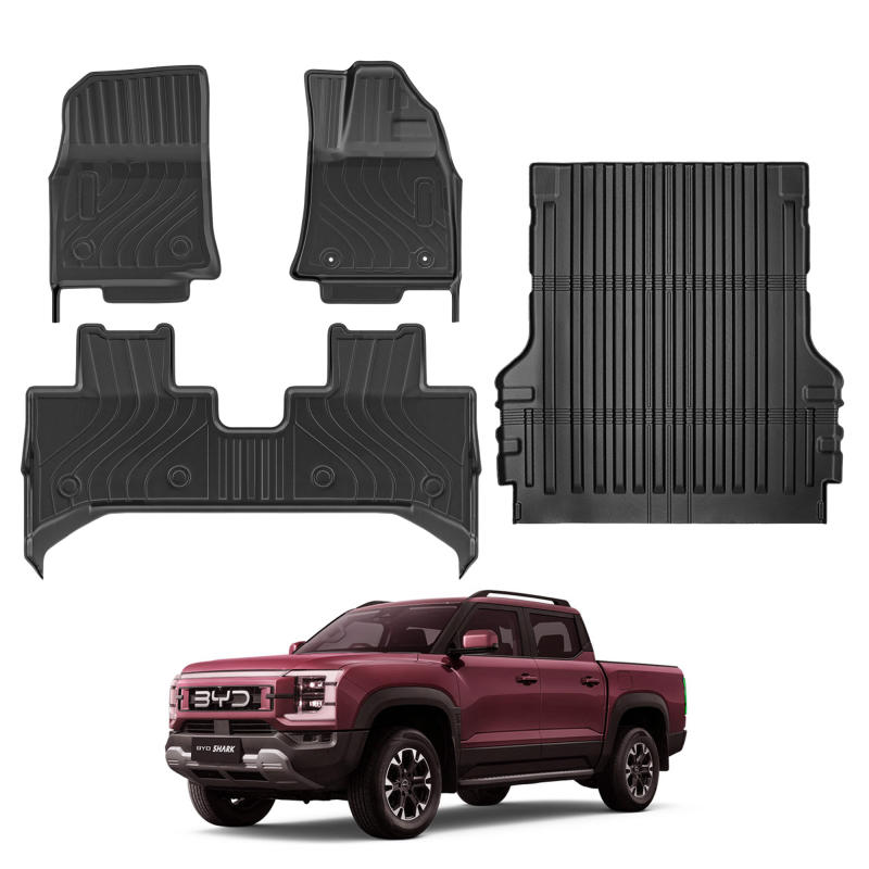 2024 BYD Shark 6 Car Floor Mats   4PC Full Set TPE All-Weather Mats, Front & Rear Seat + Boot Liner, Anti-Slip Waterproof Protection