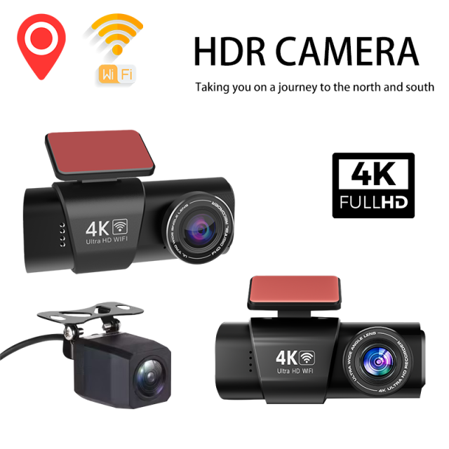 Dash Cam Front Rear, 4K/2.5K Full HD Dash Camera for Cars with 128G Card, Built-in Wi-Fi GPS