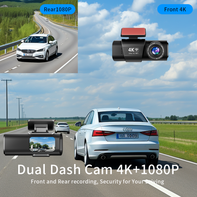 Dash Cam Front Rear, 4K/2.5K Full HD Dash Camera for Cars with 128G Card, Built-in Wi-Fi GPS