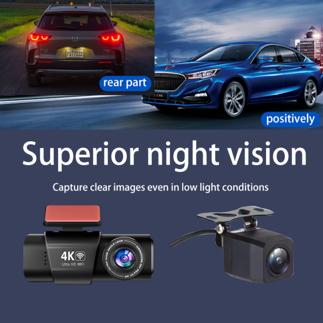 Dash Cam Front Rear, 4K/2.5K Full HD Dash Camera for Cars with 128G Card, Built-in Wi-Fi GPS