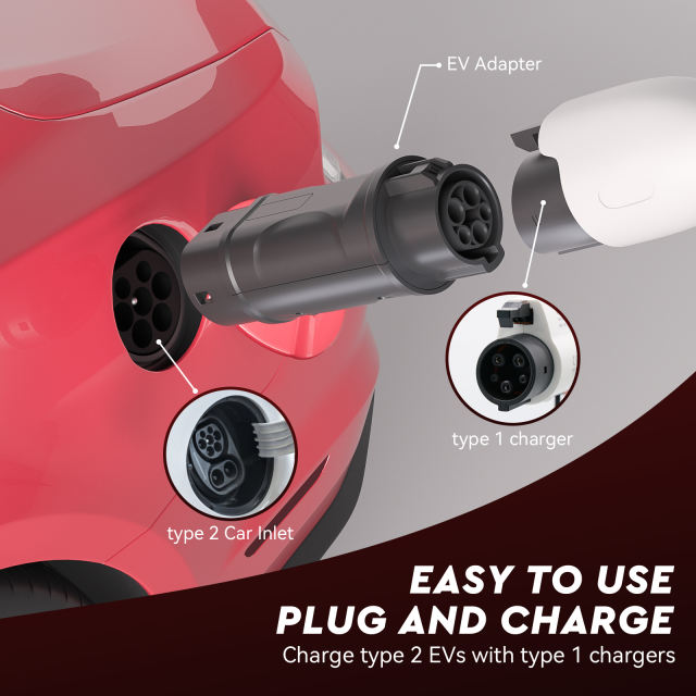 Type 1 to Type 2 EV Charging Adapter, 32A, 250V, 7kW
