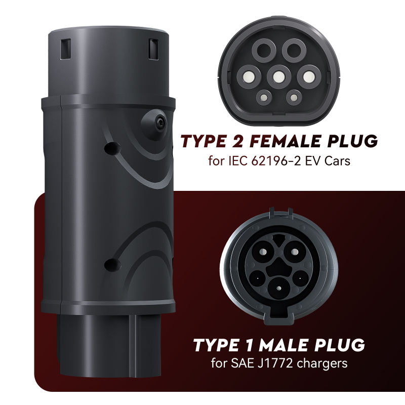 Type 1 to Type 2 EV Charging Adapter, 32A, 250V, 7kW