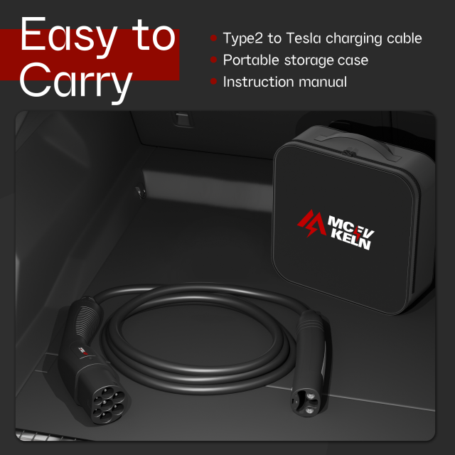 MCEVKELN Type 2 to NACS EV Charging Cable for Tesla Model 3/Y/X/S/Cybertruck - 32A Max, 7.2kw, 1Phase