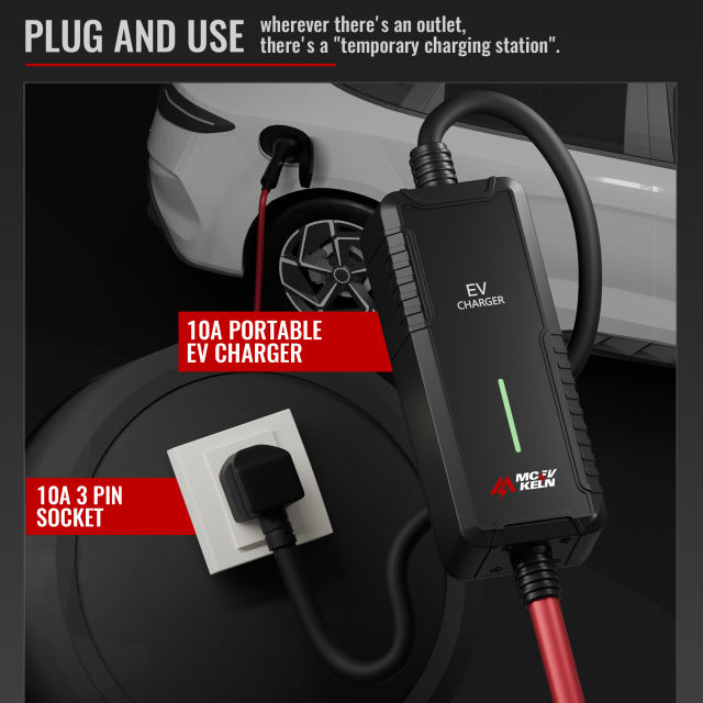 Portable Type 2 EV Charger 10A with UK Plug, IP65 Rated 10M Cable Optional With Carry Bag