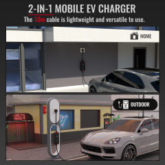 Type 2 to UK 3-Pin EV Charger Cable – 10m, 2.3kW (10A), IP67 Rated | Universal Portable Charging Lead with Safety Protection