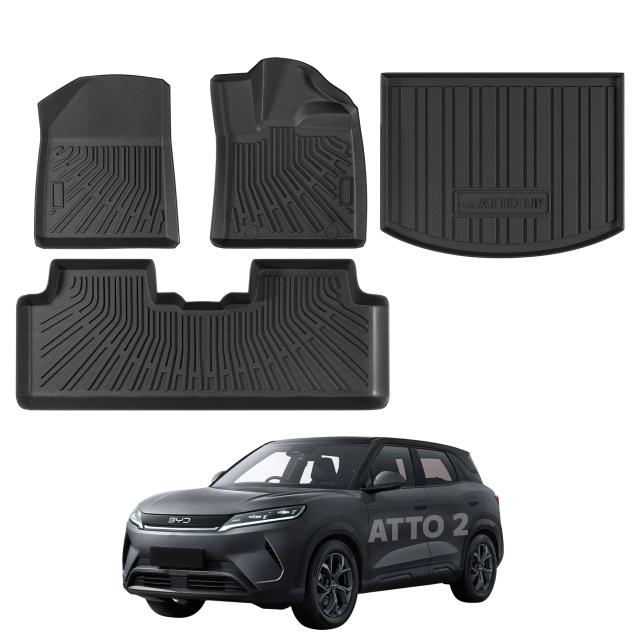2026 BYD ATTO 2 Car Floor Mats 4PC Full Set TPE All-Weather Mats, Front & Rear Seat + Boot Liner, Anti-Slip Waterproof Protection