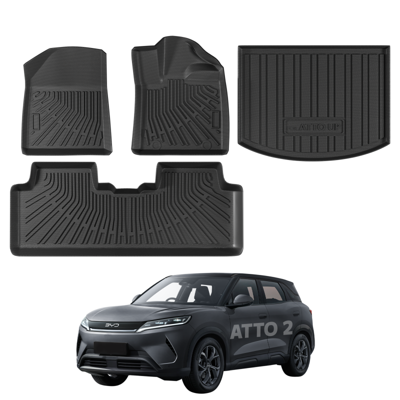 2026 BYD ATTO 2 Car Floor Mats 4PC Full Set TPE All-Weather Mats, Front & Rear Seat + Boot Liner, Anti-Slip Waterproof Protection
