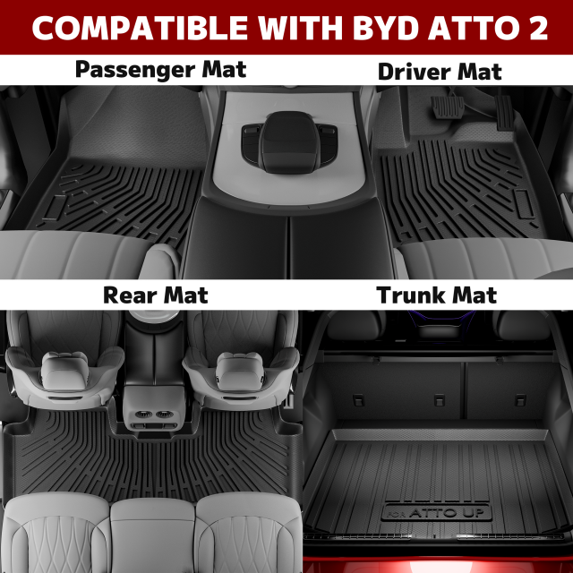 2026 BYD ATTO 2 Car Floor Mats 4PC Full Set TPE All-Weather Mats, Front & Rear Seat + Boot Liner, Anti-Slip Waterproof Protection