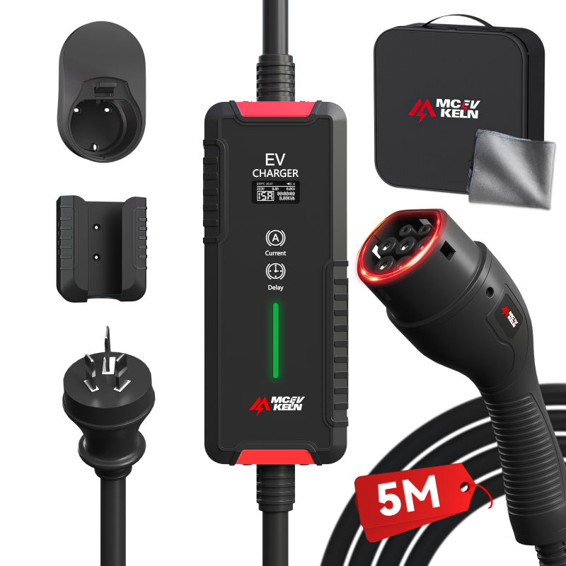 Portable Type 2 EV Charger 6A-15A with Australian 15A Plug, RCM Certified, IP65 Rated, 5M/10M Cable Optional With Carry Bag
