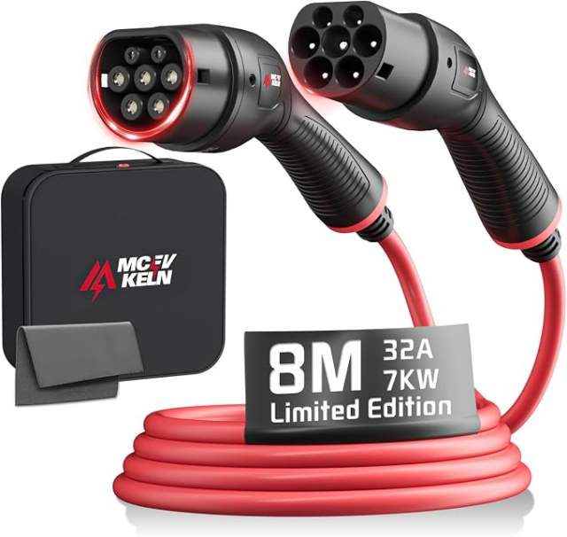 Type 2 to Type 2 EV Charging Cable, 8M, 7kW/11kW/22kW, For Electric & Hybrid Cars