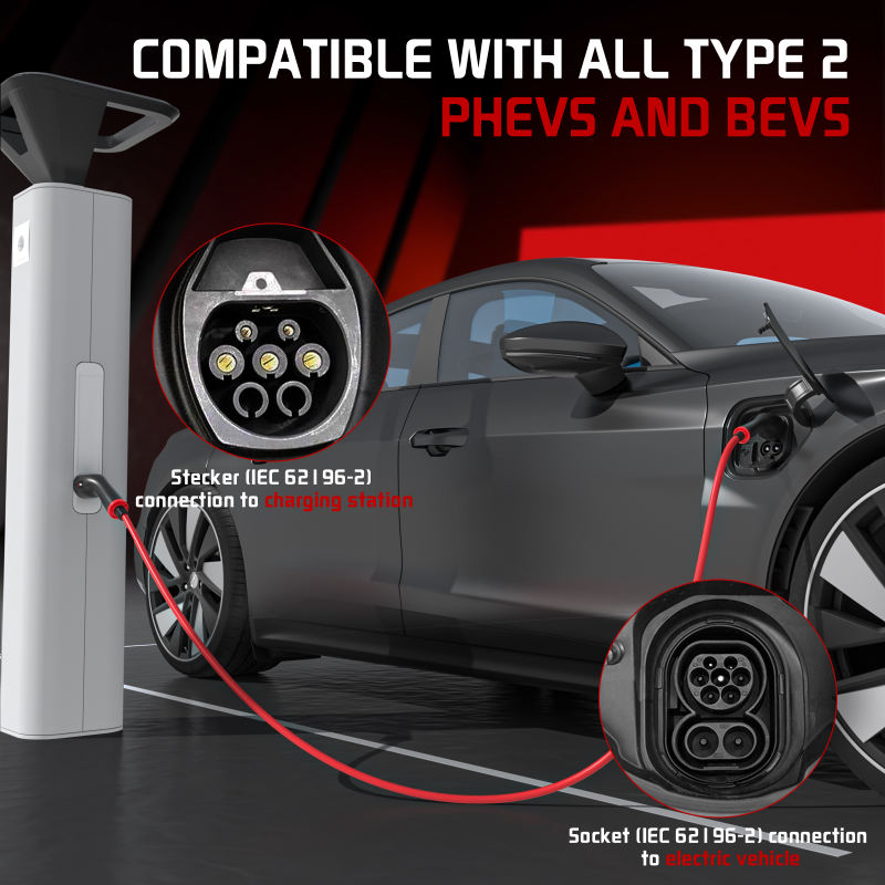 Type 2 to Type 2 EV Charging Cable, 5M, 7kW/11kW/22kW, For Electric & Hybrid Cars