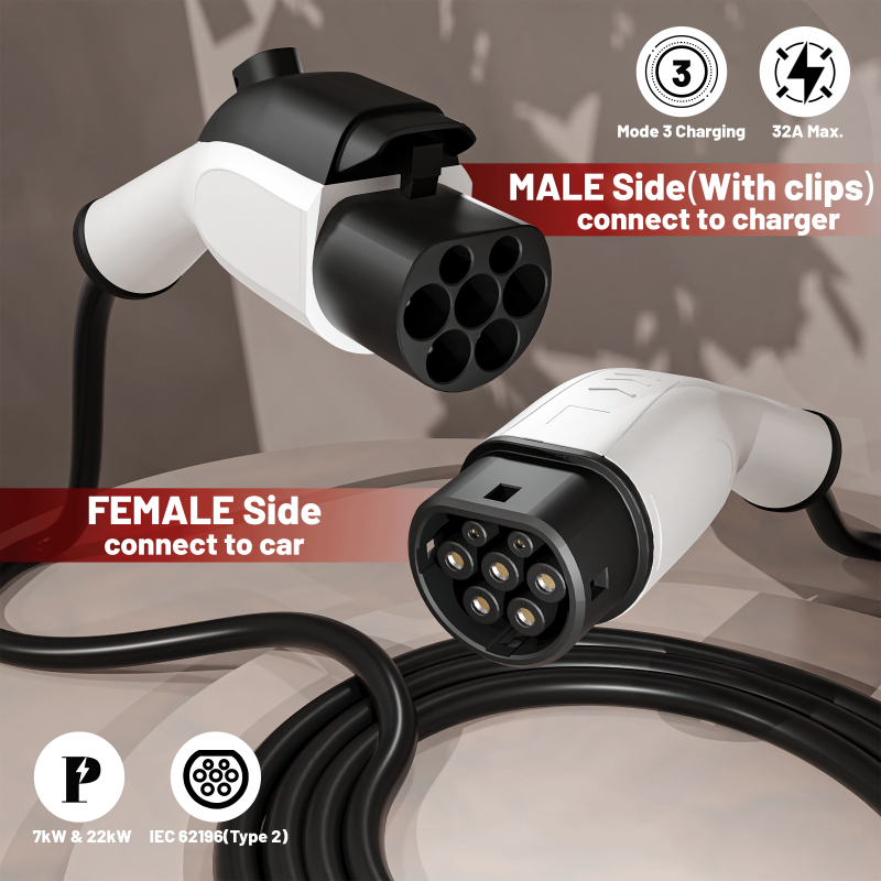 EVPEIWE Type 2 EV Extension Cable 32A, 7kW/22kW, 5M/8M/10M