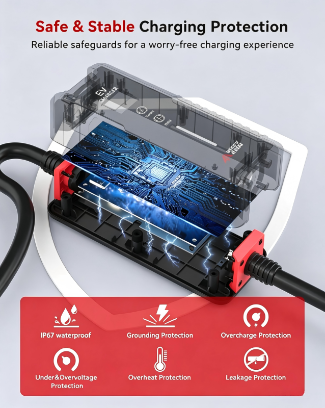 Portable Type 2 EV Charger 6A-16A with Schuko Plug, IP67 Rated, 5M/8M/12M Cable Optional With Carry Bag