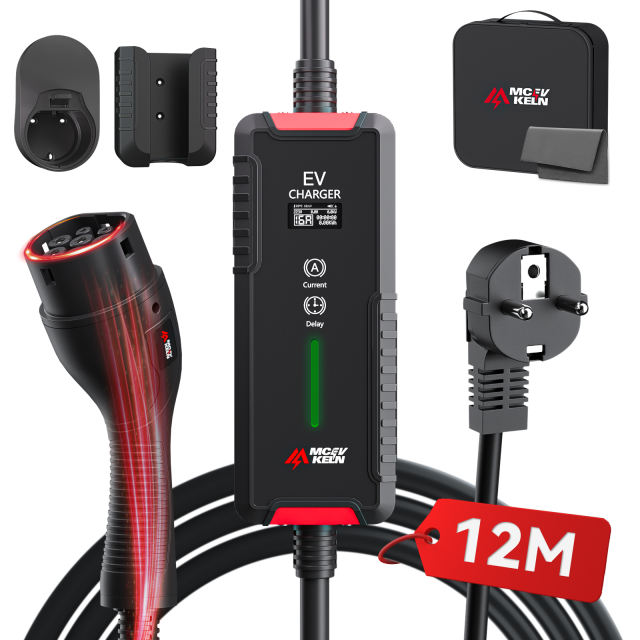 Portable Type 2 EV Charger 6A-16A with Schuko Plug, IP67 Rated, 5M/8M/12M Cable Optional With Carry Bag