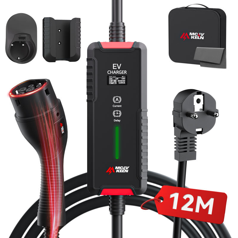 Portable Type 2 EV Charger 6A-16A with Schuko Plug, IP67 Rated, 5M/8M/12M Cable Optional With Carry Bag