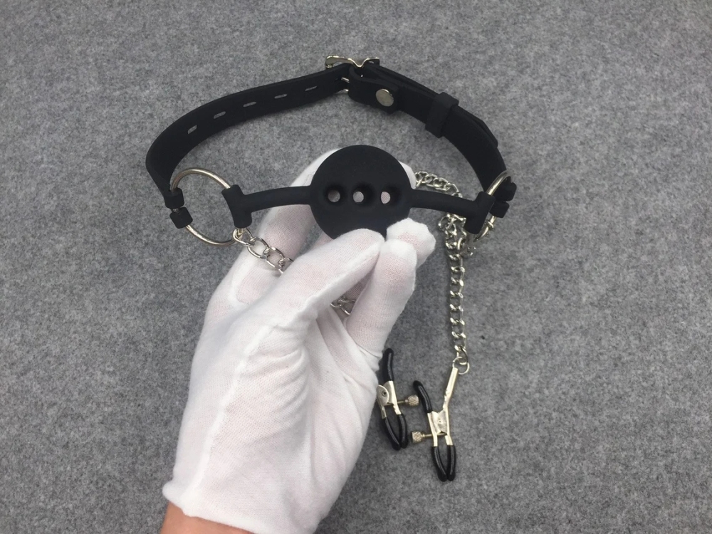 Silicone Mouth Gag with Nipple Clamps