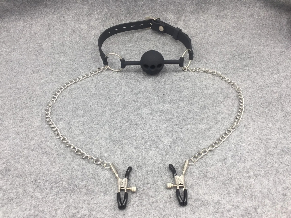 Silicone Mouth Gag with Nipple Clamps