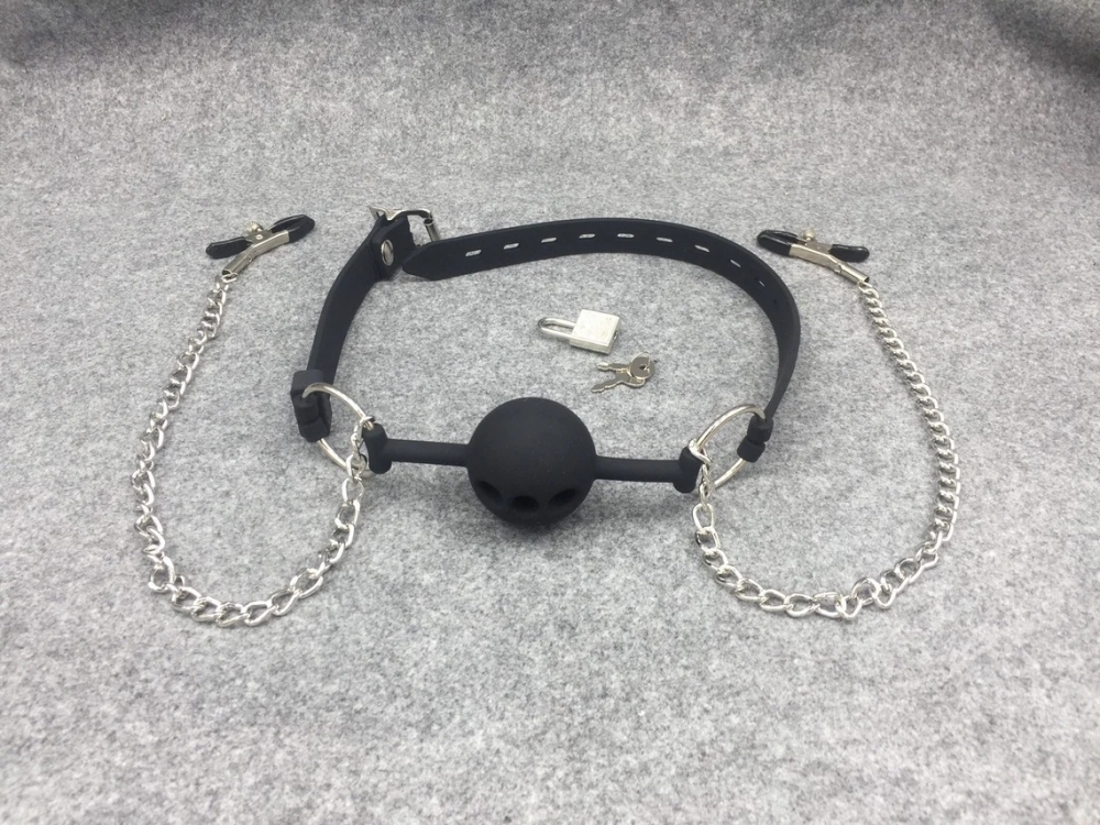 Silicone Mouth Gag with Nipple Clamps