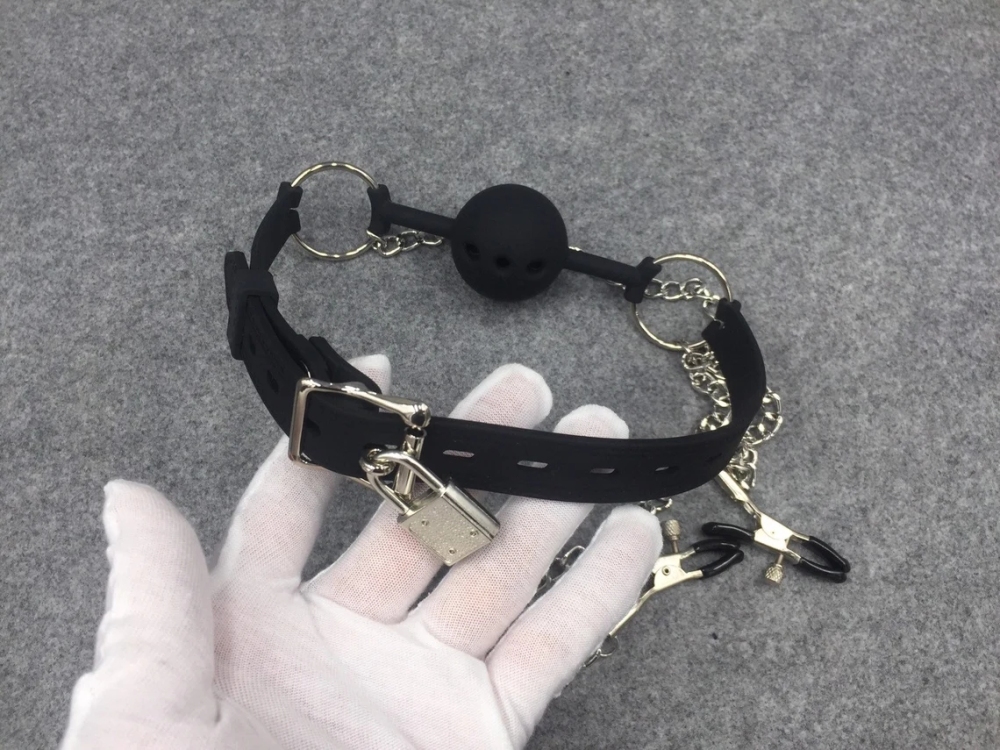 Silicone Mouth Gag with Nipple Clamps