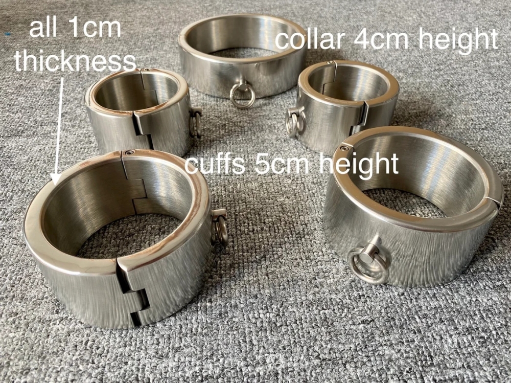 Customizable Stainless Steel Bondage Restraints Kit Heavy Gear Set Collar+Handcuffs+Ankle Cuffs