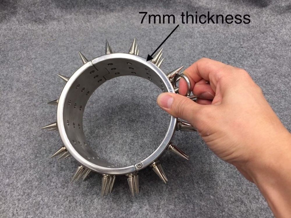Customizable Metal Bondage Gear Device Stainless Steel Collar With 3 Row Of Spikes