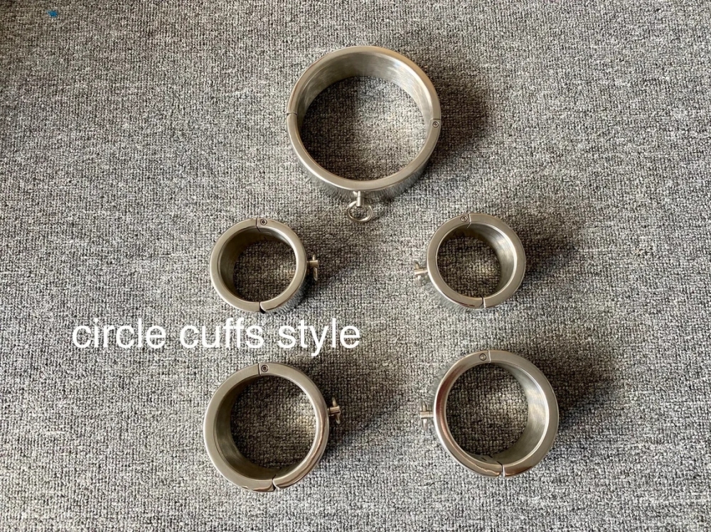 Customizable Stainless Steel Bondage Restraints Kit Heavy Gear Set Collar+Handcuffs+Ankle Cuffs