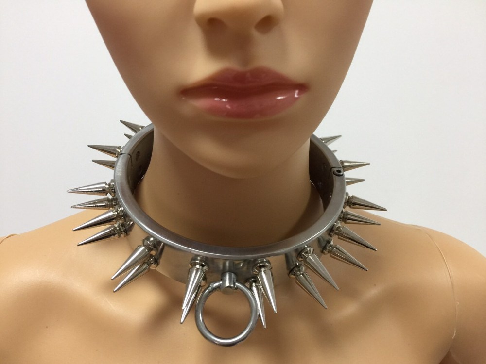 Customizable Metal Bondage Gear Device Stainless Steel Collar With 2 Row Of Spikes