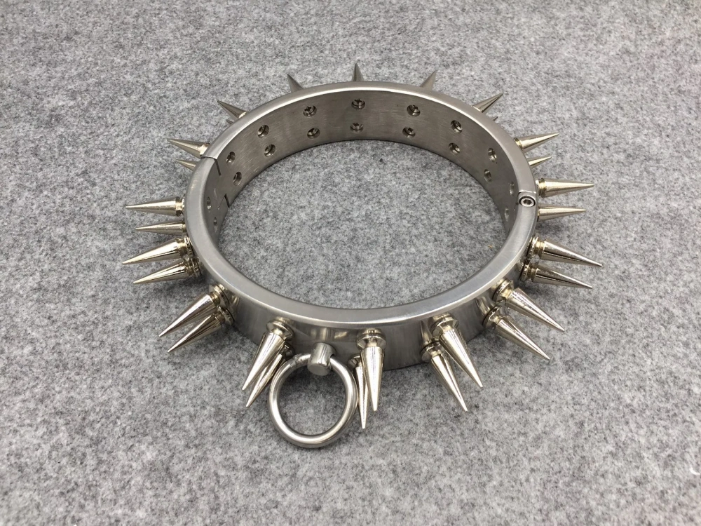 Customizable Metal Bondage Gear Device Stainless Steel Collar With 2 Row Of Spikes