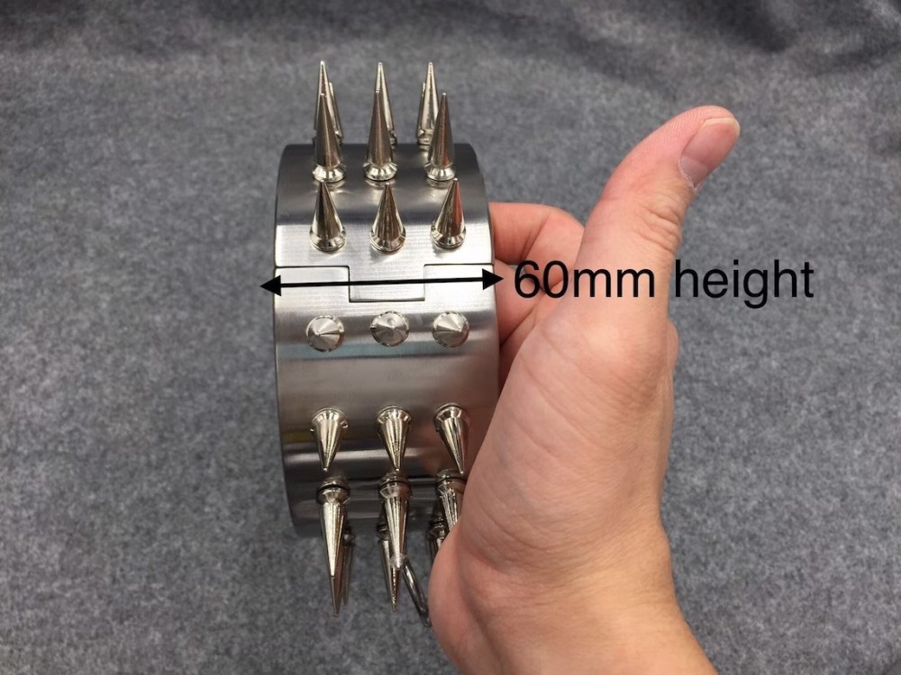 Customizable Metal Bondage Gear Device Stainless Steel Collar With 3 Row Of Spikes