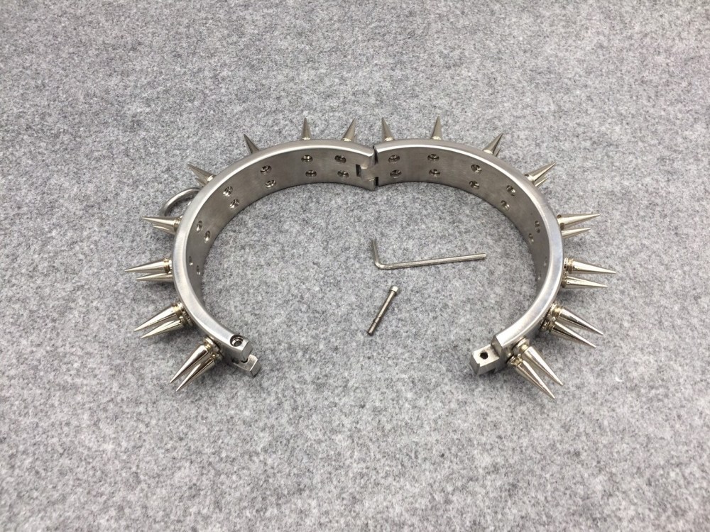 Customizable Metal Bondage Gear Device Stainless Steel Collar With 2 Row Of Spikes