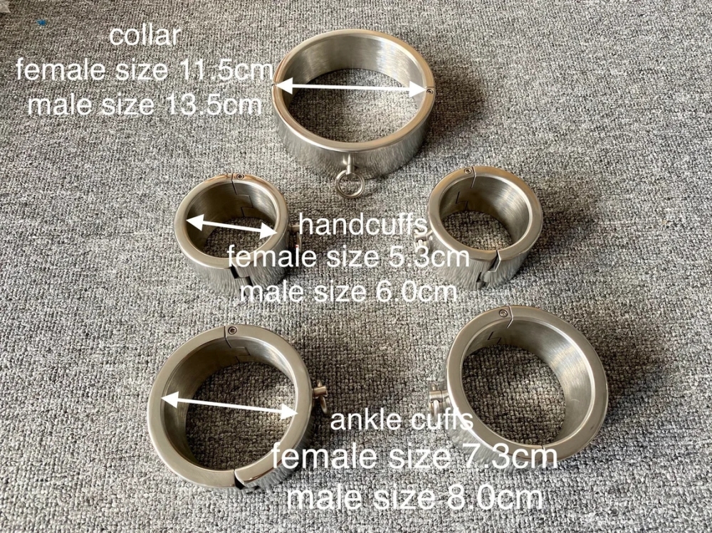 Customizable Stainless Steel Bondage Restraints Kit Heavy Gear Set Collar+Handcuffs+Ankle Cuffs