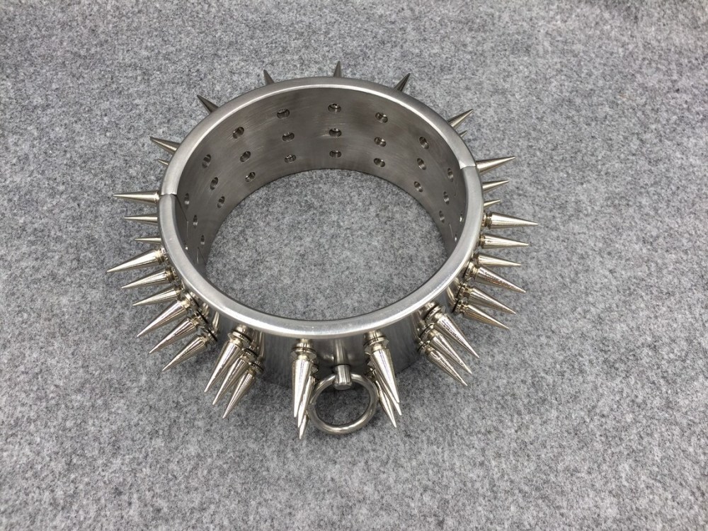 Customizable Metal Bondage Gear Device Stainless Steel Collar With 3 Row Of Spikes