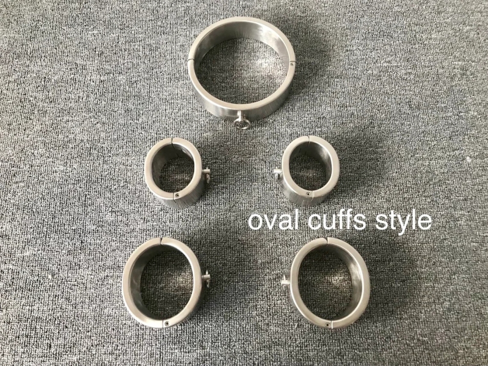 Customizable Stainless Steel Bondage Restraints Kit Heavy Gear Set Collar+Handcuffs+Ankle Cuffs