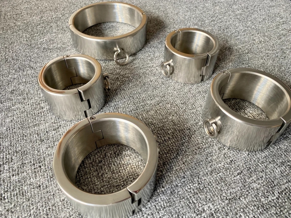 Customizable Stainless Steel Bondage Restraints Kit Heavy Gear Set Collar+Handcuffs+Ankle Cuffs