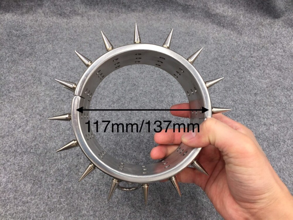 Customizable Metal Bondage Gear Device Stainless Steel Collar With 3 Row Of Spikes