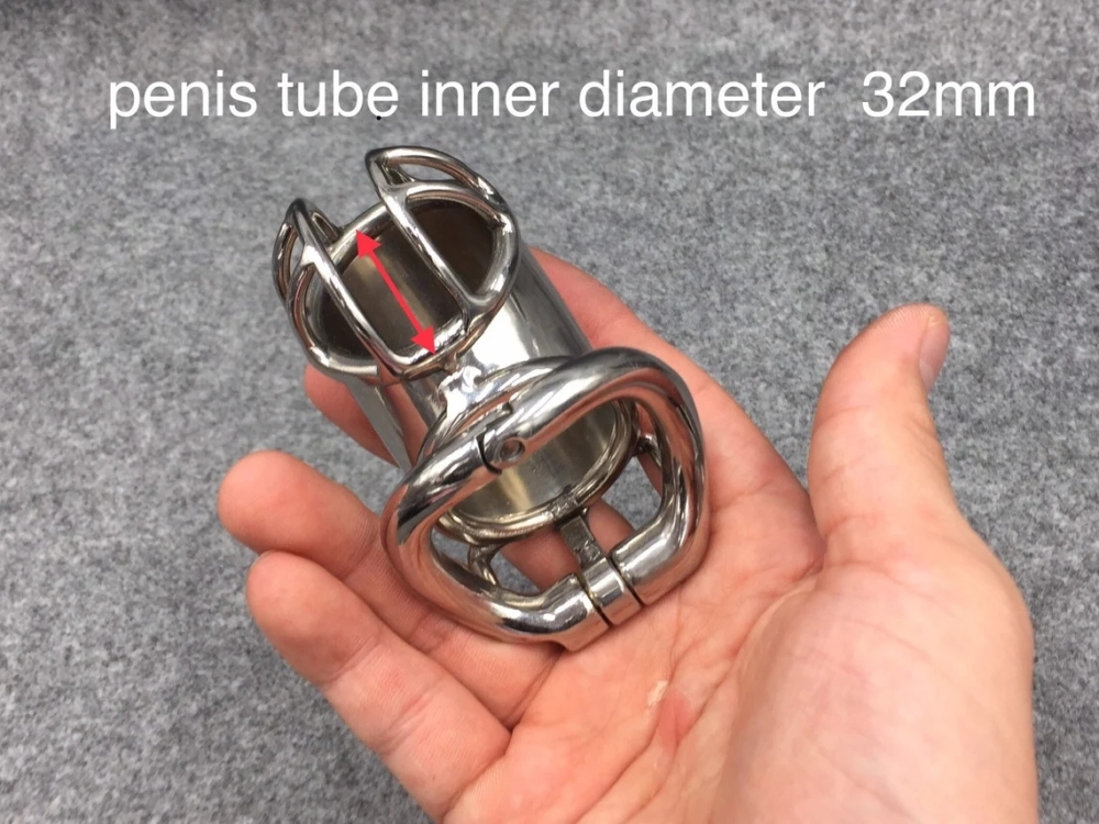 Easy To Pee Design Chastity Cage Stainless Steel Solid Tube Cock Cage 80mm/3.15inch Length with Hinged Base Ring