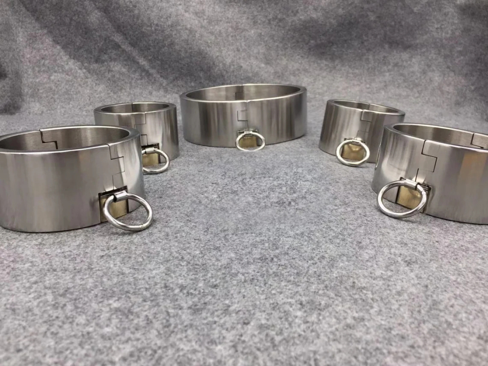 Customizable 3CM/5CM Height Stainless Steel Bondage Restraints Kit Heavy Duty Gear Collar Handcuffs Ankle Cuffs