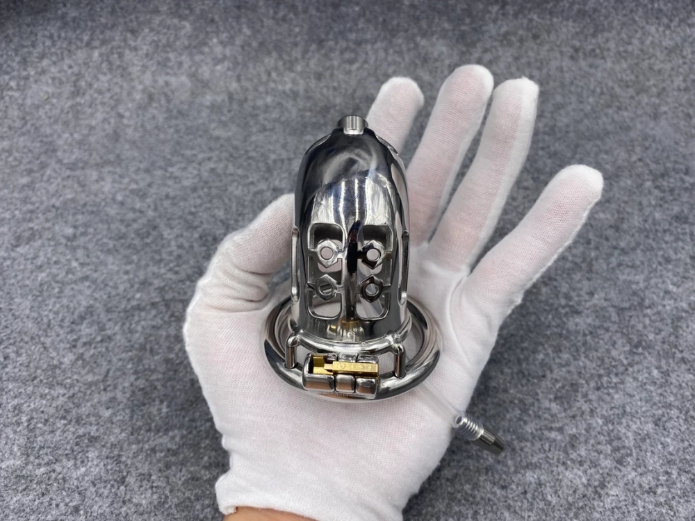 Male Chastity Device 95mm/3.75inch Length Stainless Steel Cock Cage with Catheter