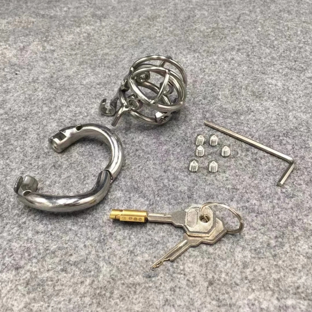 Male Chastity Device Stainless Steel Metal Spikes Cock Cage 55mm/2.2inch Length with Hinged Base Ring