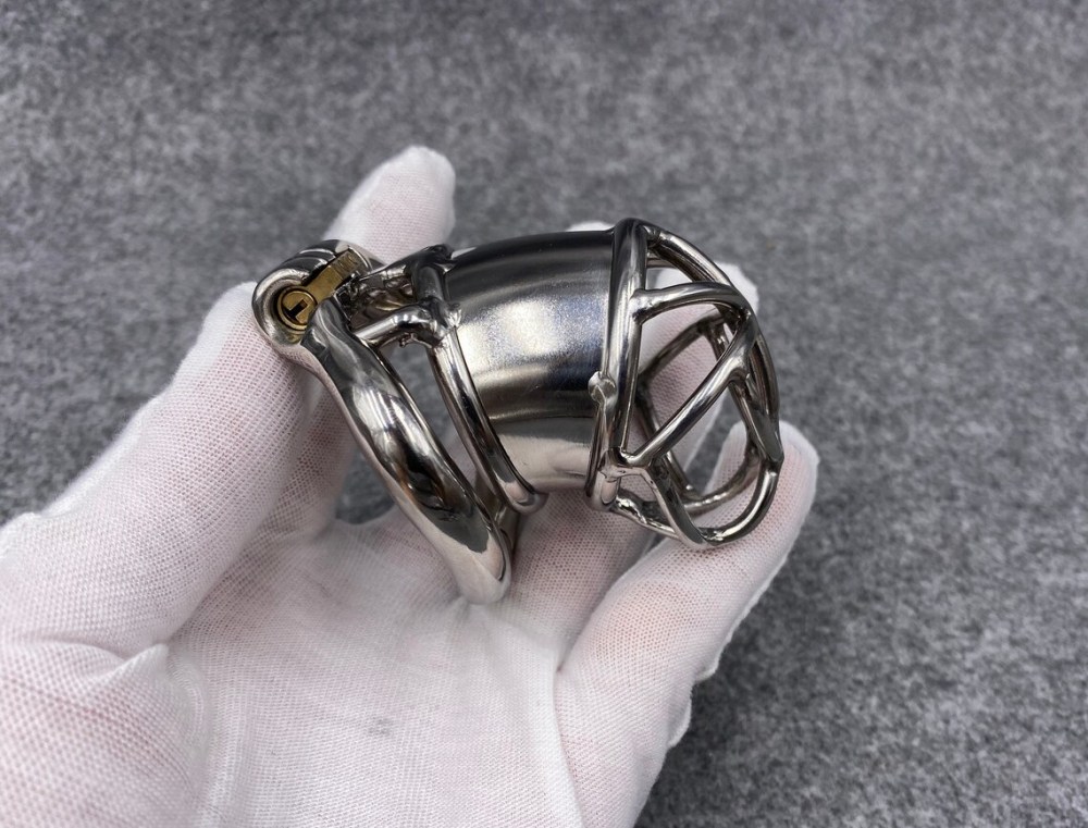Male Chastity Device Stainless Steel Kink Shape Hinged Base Ring Cock Cage 65mm/2.56inch Length