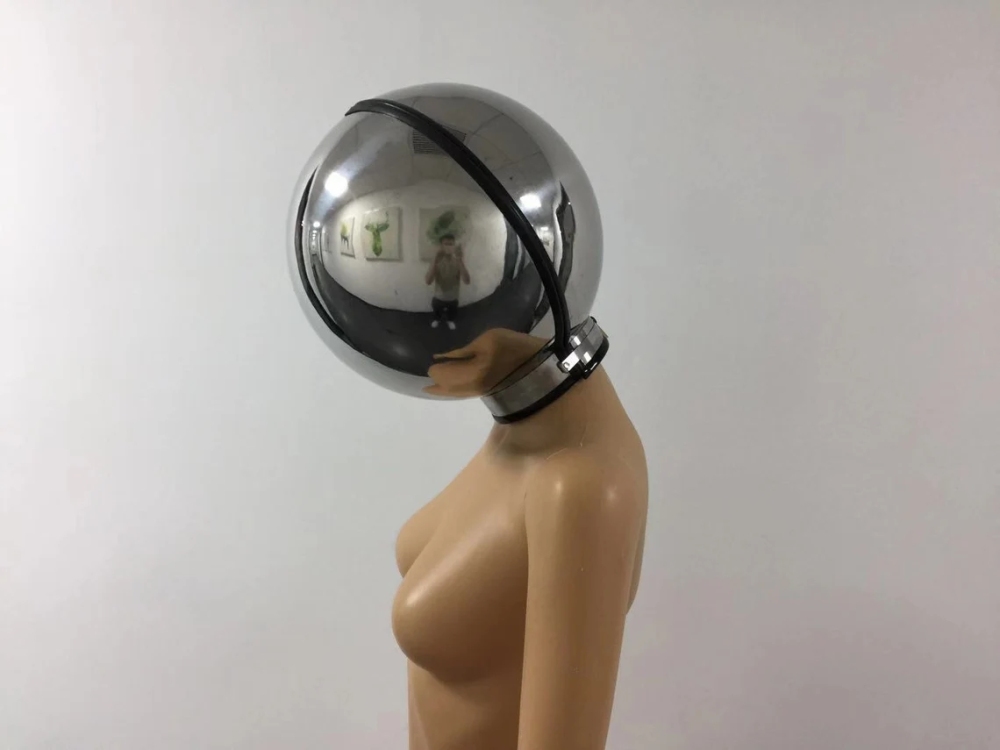 Stainless Steel Headhood Ball Shape Enclosed Helmet for Chocking Bondage