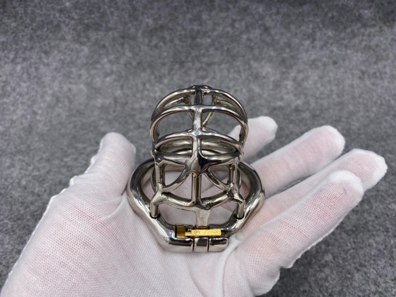 Male Chastity Device Stainless Steel Kink Shape Cock Cage 65mm/2.56inch Length with Hinged Base Ring